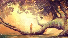 artwork Women Trees nature sunlight anime girls fantasy art