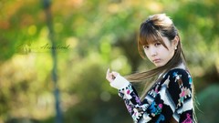 Asians brunettes models Korean looking back depth of field 