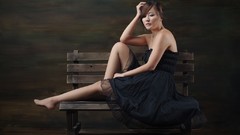 Asians models black dress Korean Ryu Ji Hye