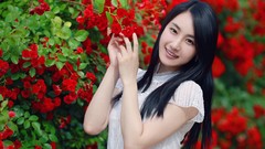 Asians models black hair Korean girls in nature Choi Ji Hyang