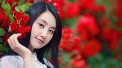 Asians models black hair Korean girls in nature Choi Ji Hyang