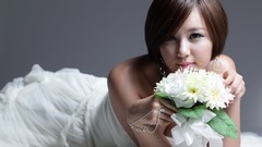 Asians models black hair Korean Simple Background Ryu Ji Hye