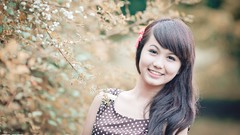 Asians smiling long hair bangs vietnamese Viet Nam