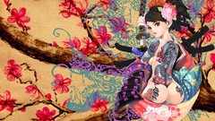 Asians tattoos multicolor Momohime Oboro Muramasa