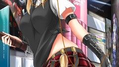 Ass Anime red eyes blondes skirts thigh highs Monster Hunter