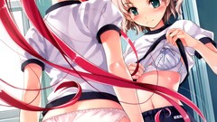 Ass Anime red eyes school blush long hair anime girls green 