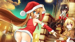 Ass Anime santa red eyes stockings blondes anime girls blue 