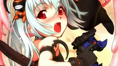 Ass Anime tentacles white hair red eyes anime girls tails 