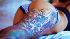 Ass beds blurred legs tattoos lingerie panties