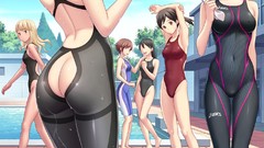 Ass blush barefoot anime girls brown eyes swimsuits