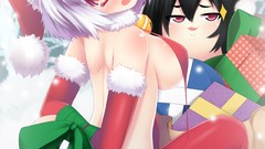 Ass Christmas Anime white hair red eyes blush anime girls bra 