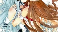 Ass dress blue hair long hair anime girls blue eyes brunettes 