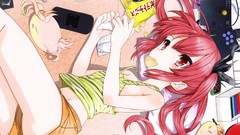 Ass food Anime Shorts pink hair pink eyes anime girls lying 