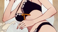 Ass glasses Jewelry Cigarettes red eyes long hair anime girls 