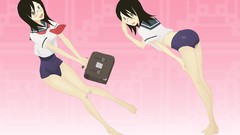 Ass glasses pink background schoolgirls long hair barefoot gray 