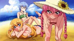 Ass glasses red eyes Beaches blue hair pink hair anime girls 