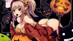 Ass Halloween red eyes pumpkins anime girls long ears