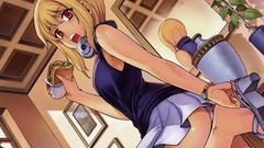 Ass headphones red eyes reflections blondes skirts anime girls 