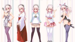 Ass headphones red eyes skirts pink hair anime girls animal 