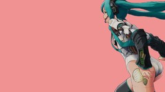 Ass headphones Robots back tie pink background long hair anime 