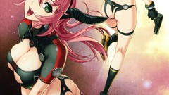 Ass horns blush anime girls green eyes redheads cleavage 