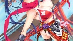 Ass Katana blush blue hair long hair anime girls green eyes 