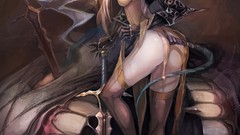 Ass Monsters horns gloves Swords long hair anime girls yellow 