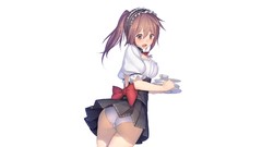 Ass plates white background bows skirts cups blush long hair 