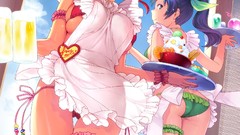 Ass red eyes Beaches blue hair anime girls blue eyes maids open 