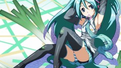 Ass sitting stockings skirts blue hair anime girls blue eyes 