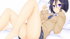 Ass tie skirts blush blue hair barefoot anime girls blue eyes 