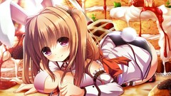 Ass tie strawberries bows cakes blondes long hair anime girls 