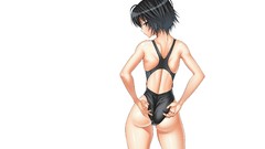 Ass white background blush anime girls short hair black hair 