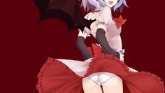Ass wings Anime white hair red background red eyes anime girls 
