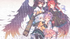 Ass wings white hair red eyes skirts pink hair anime girls 