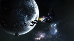 Asteroids planets spaceships vehicles outer space digital art