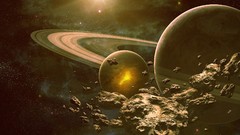 Asteroids rings planets science fiction outer space digital art 