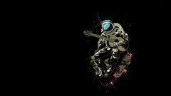 Astronauts black background cartoons sitting rocks guitars 