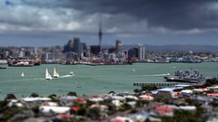 Auckland tilt-shift cityscape Yachts New Zealand water sky City