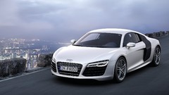 Audi cars front roads cities sports cars white cars Audi R8 V10