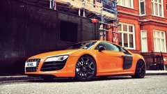 Audi cars vehicles streets orange cars Audi R8 V8