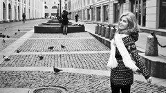 Autumn black and white woman Rome blondes smiling lip gloss