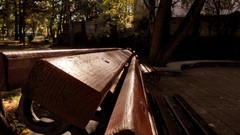 Autumn calm bench close-up brown