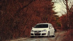 Autumn cars roads Volkswagen Golf white cars