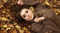 Autumn eyes woman fallen leaves girls in nature Sandra