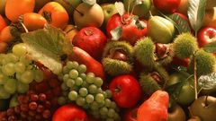 Autumn fruits leaves grapes