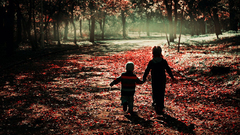 Autumn holding hands children