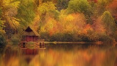 Autumn lakes houses forests