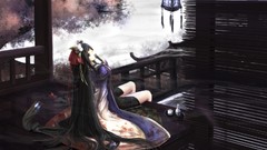 Autumn long hair anime girls black hair black eyes Sake kikivi 