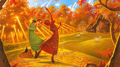 Autumn mushrooms sunlight artwork